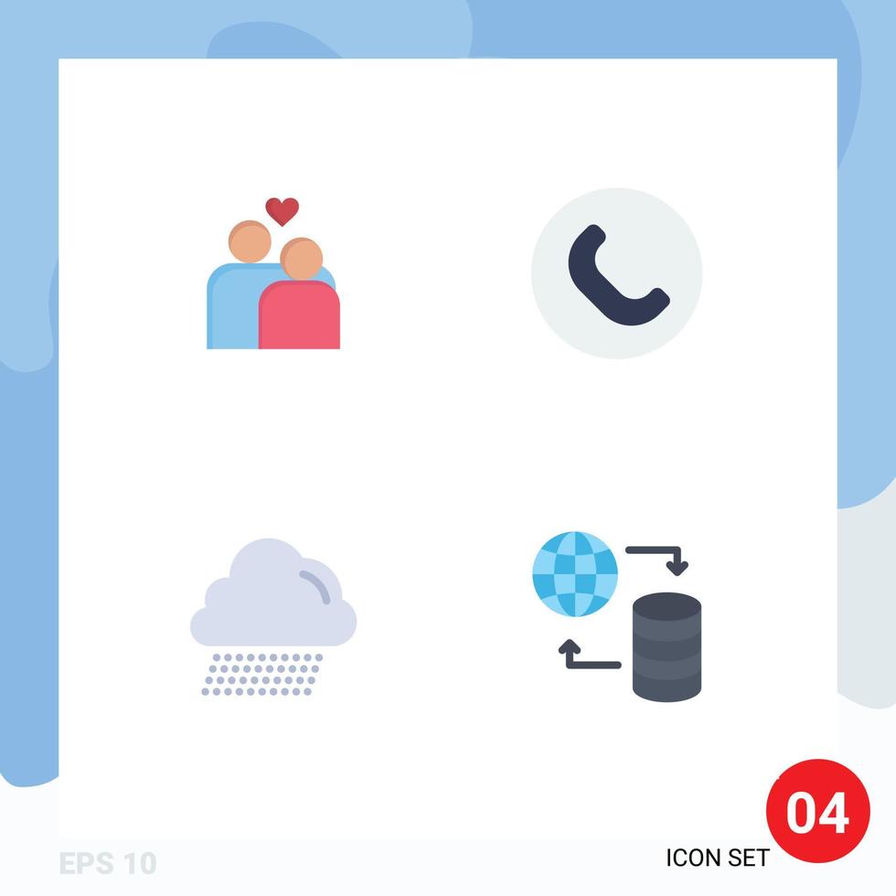 Group of 4 Flat Icons Signs and Symbols for couple canada heart phone world Editable Vector Design Elements