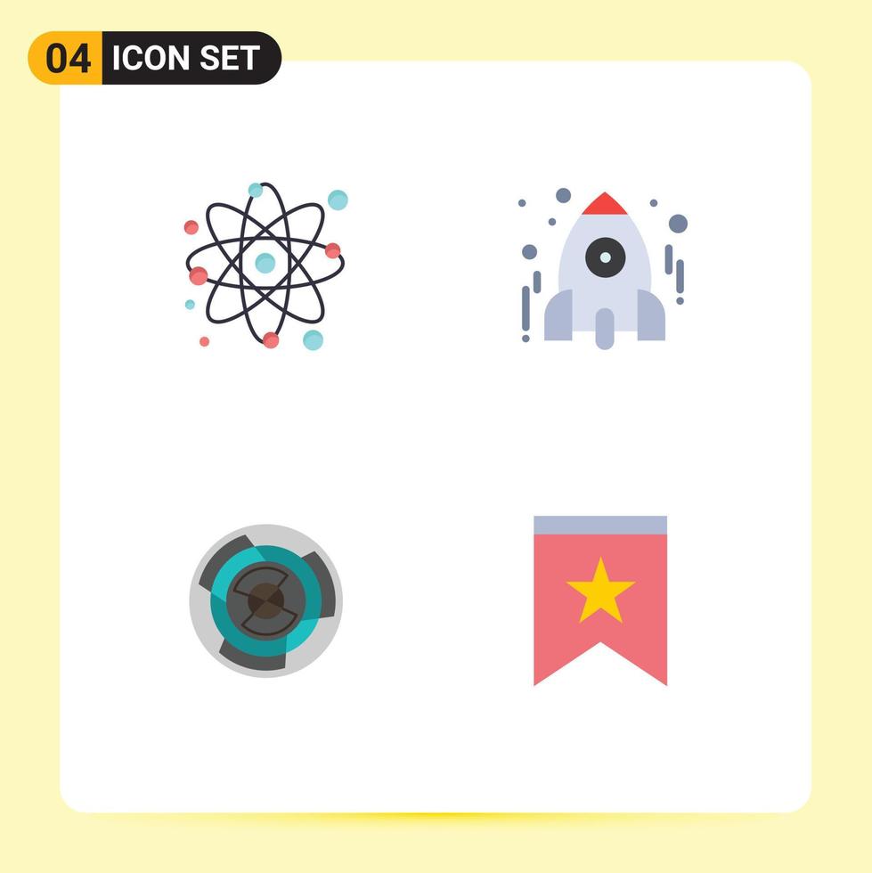 paquete de 4 4 moderno plano íconos señales y símbolos para web impresión medios de comunicación tal como átomo complejidad física cohete desafío editable vector diseño elementos