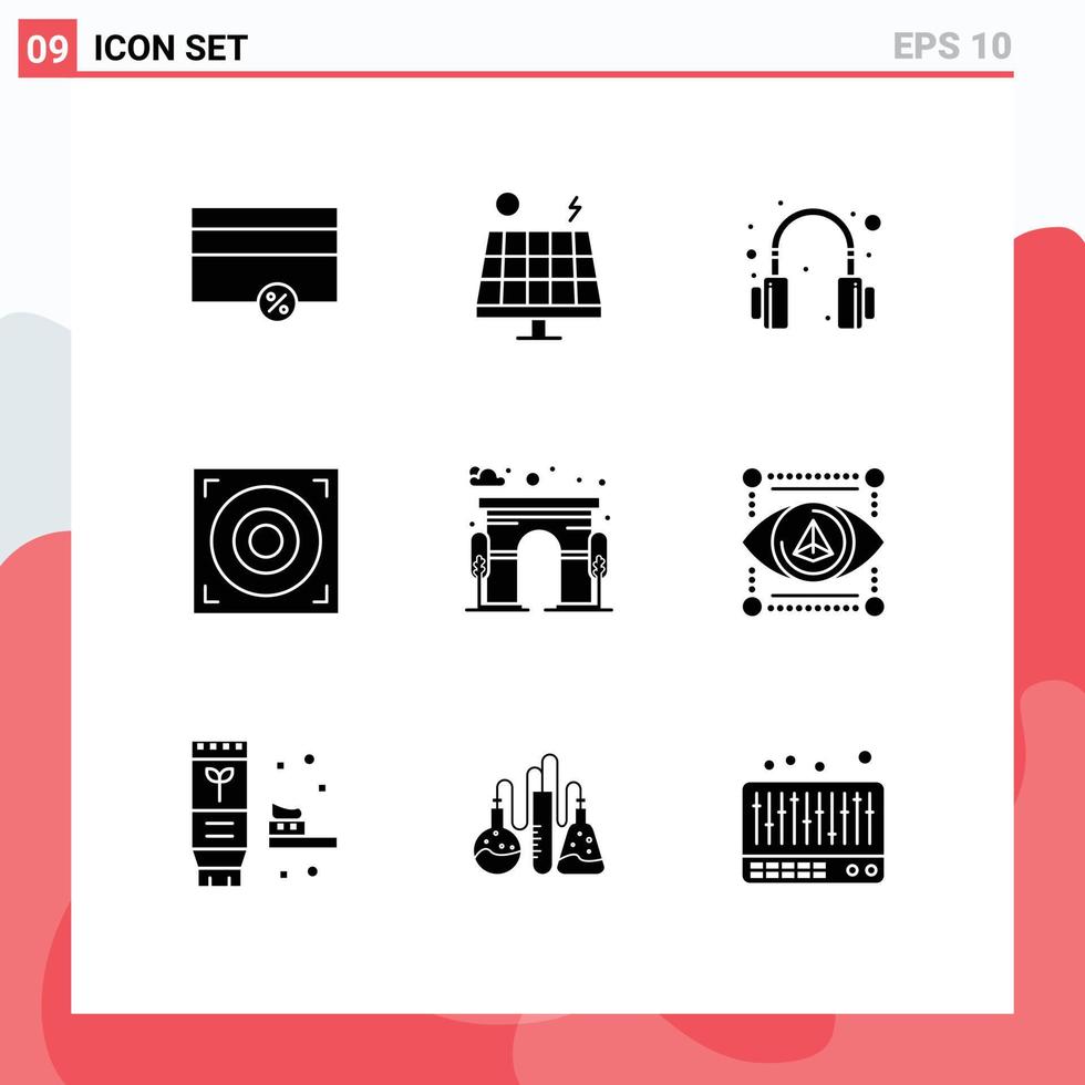 Stock Vector Icon Pack of 9 Line Signs and Symbols for gate city headphone architecture design Editable Vector Design Elements