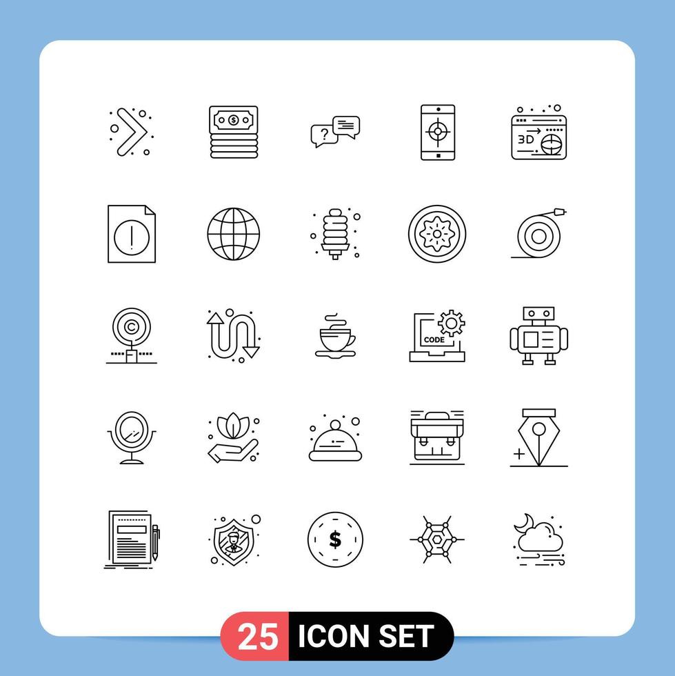 Modern Set of 25 Lines and symbols such as alert printer popup web mobile application Editable Vector Design Elements