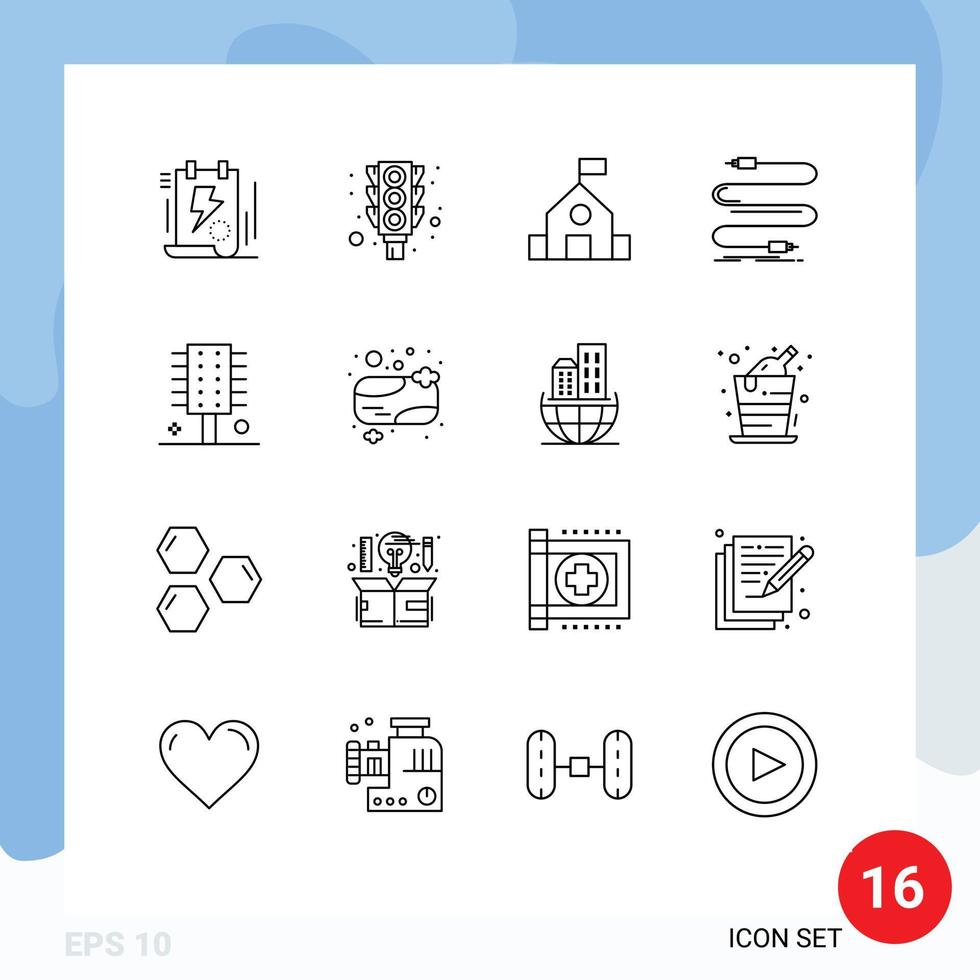 Pack of 16 creative Outlines of wire cord stop cable science Editable Vector Design Elements