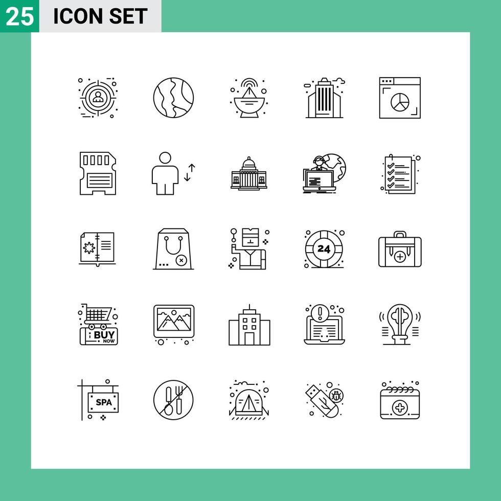Pictogram Set of 25 Simple Lines of graph office geography building city Editable Vector Design Elements