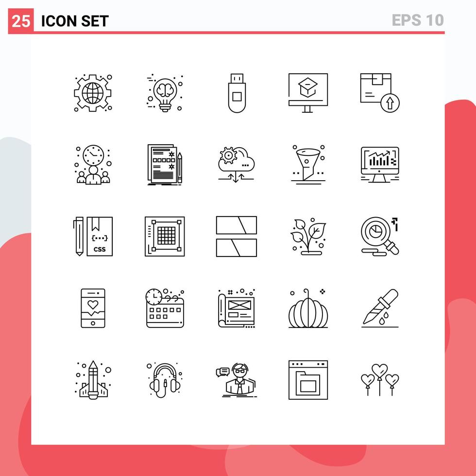 Universal Icon Symbols Group of 25 Modern Lines of box school usb online knowledge Editable Vector Design Elements