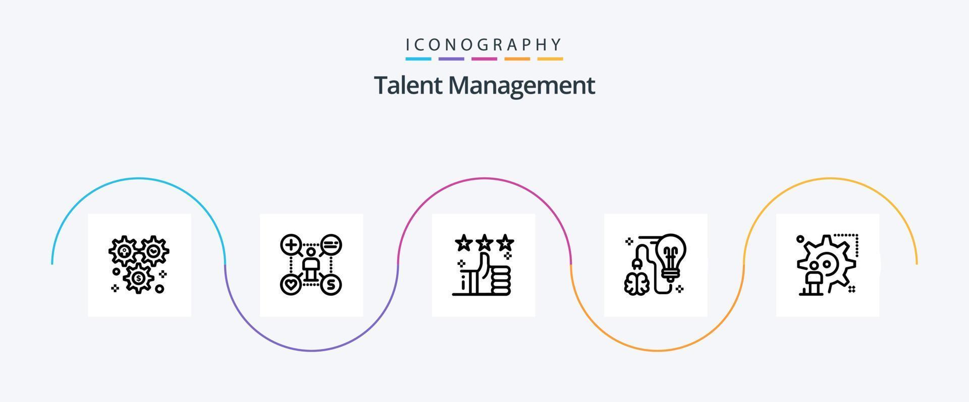 Talent Management Line 5 Icon Pack Including brainstorming. brain. add. star. tumbs vector