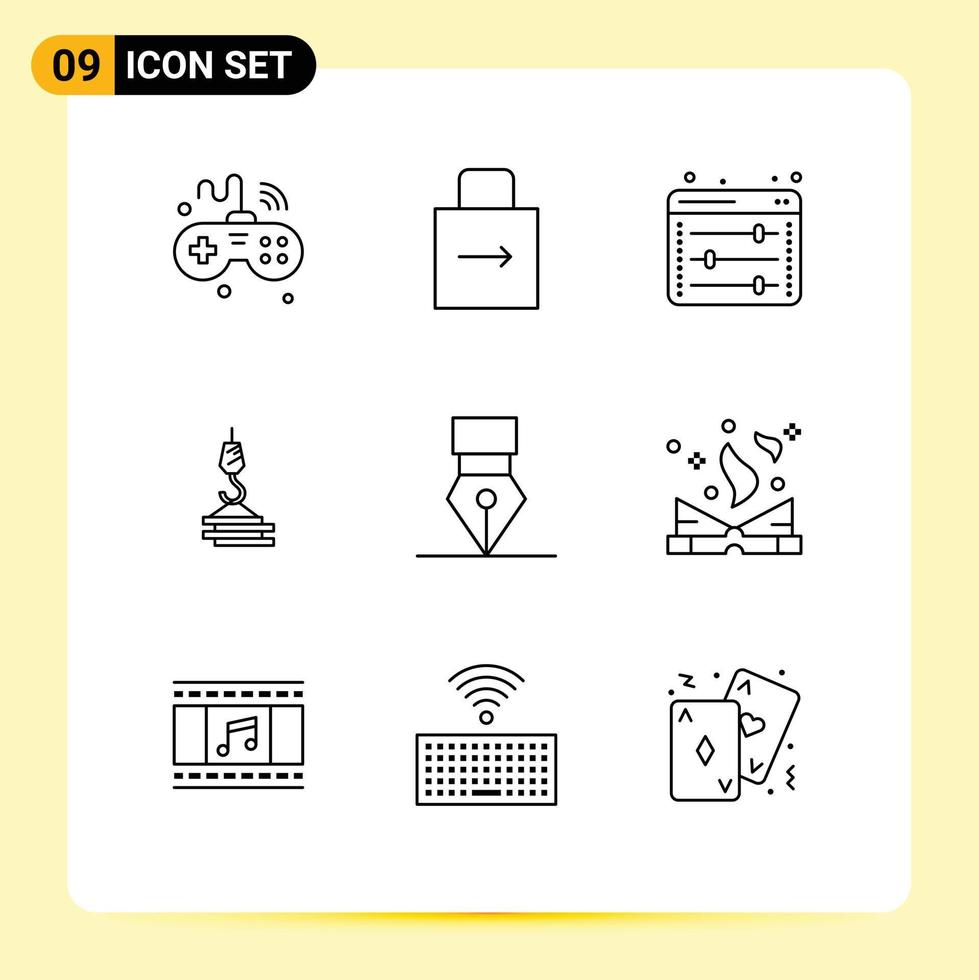 Universal Icon Symbols Group of 9 Modern Outlines of harbor building protect crane web preferences Editable Vector Design Elements