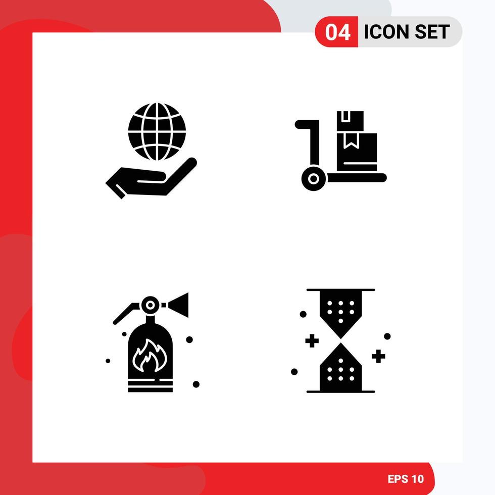 Set of 4 Modern UI Icons Symbols Signs for global security hand shopping sand Editable Vector Design Elements