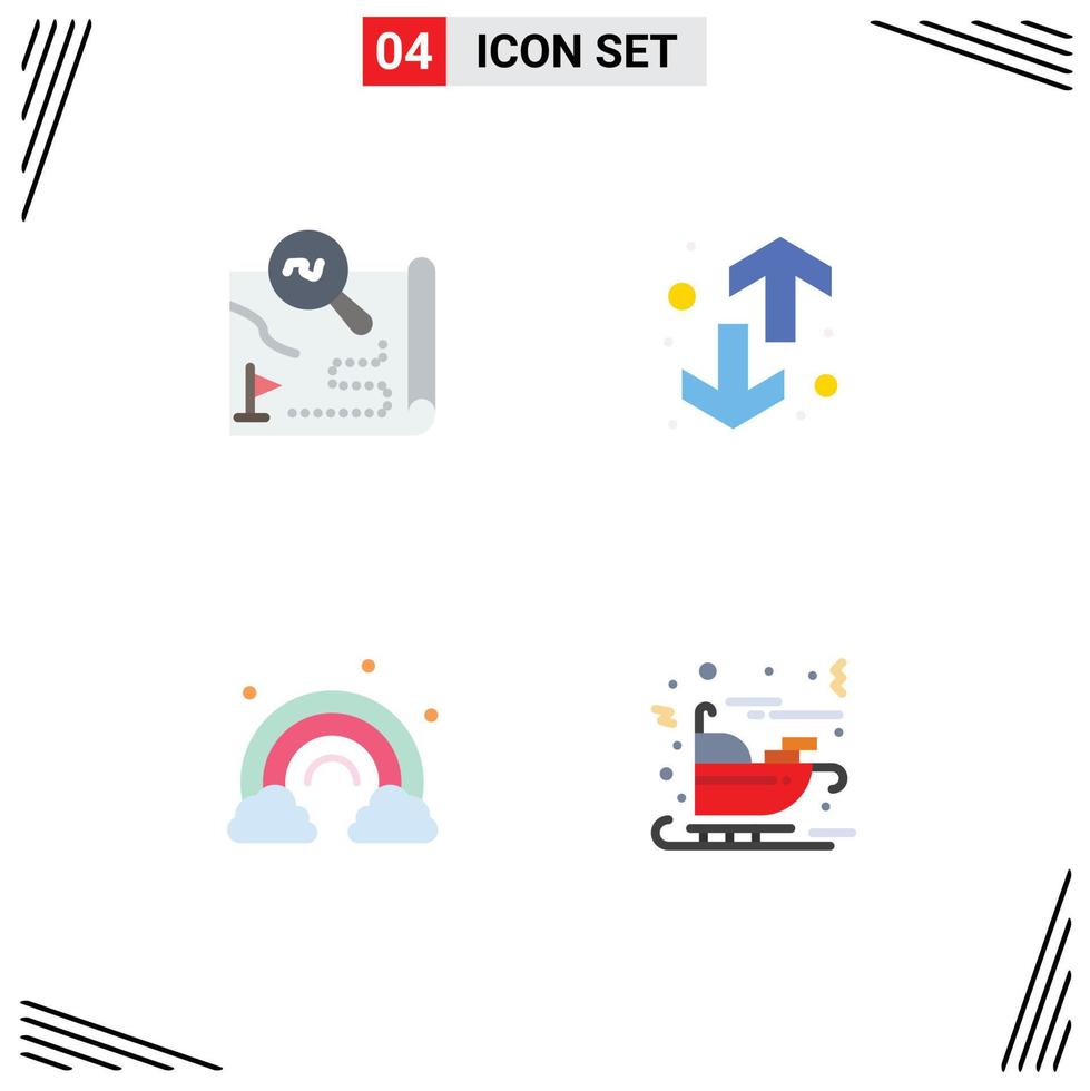 Set of 4 Commercial Flat Icons pack for destination up map down rainbow Editable Vector Design Elements