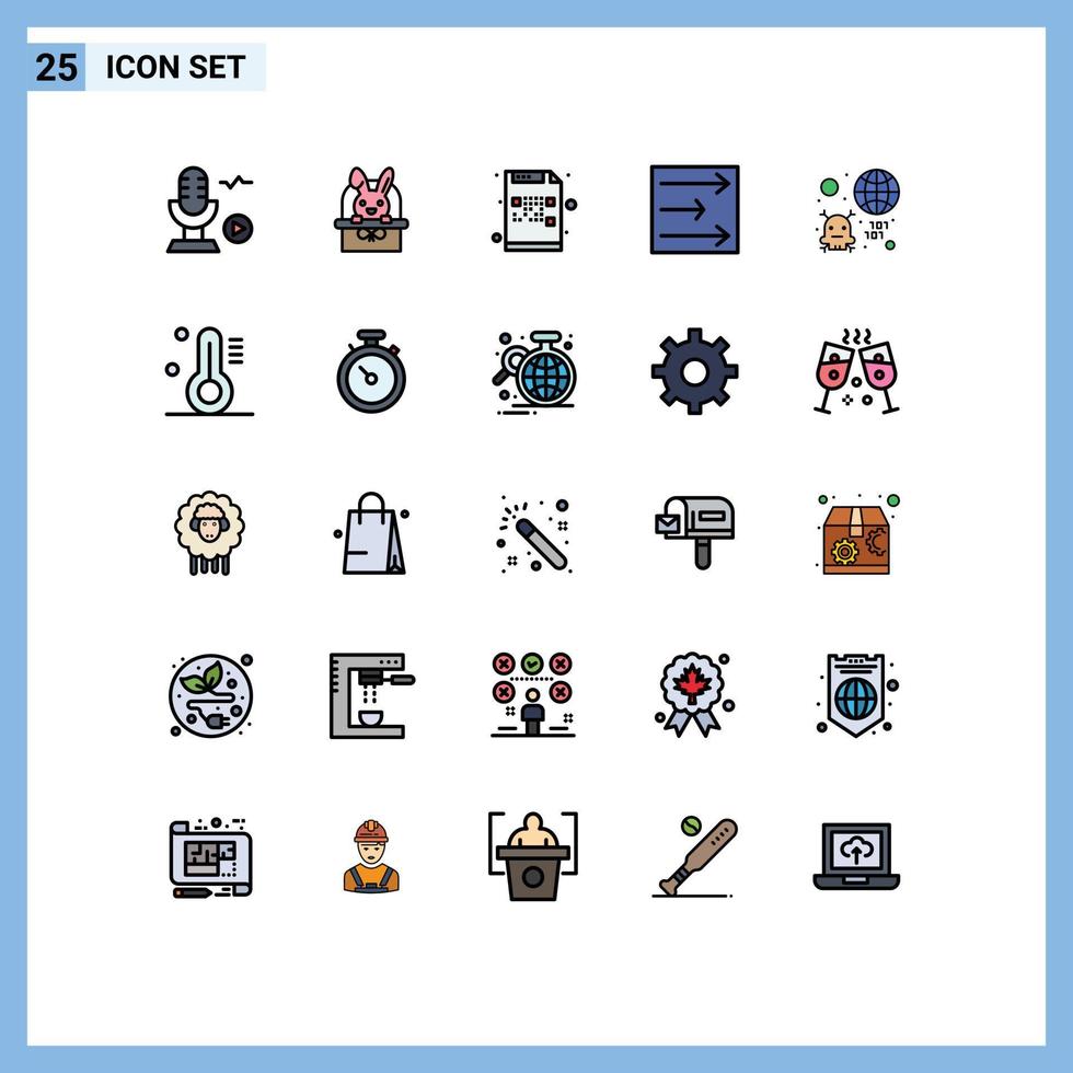 Set of 25 Modern UI Icons Symbols Signs for globe bug code wind arrow Editable Vector Design Elements