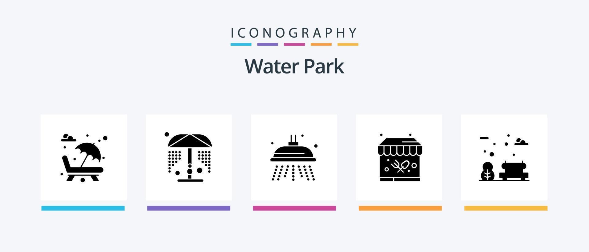 Water Park Glyph 5 Icon Pack Including . park. water. bench. park. Creative Icons Design vector