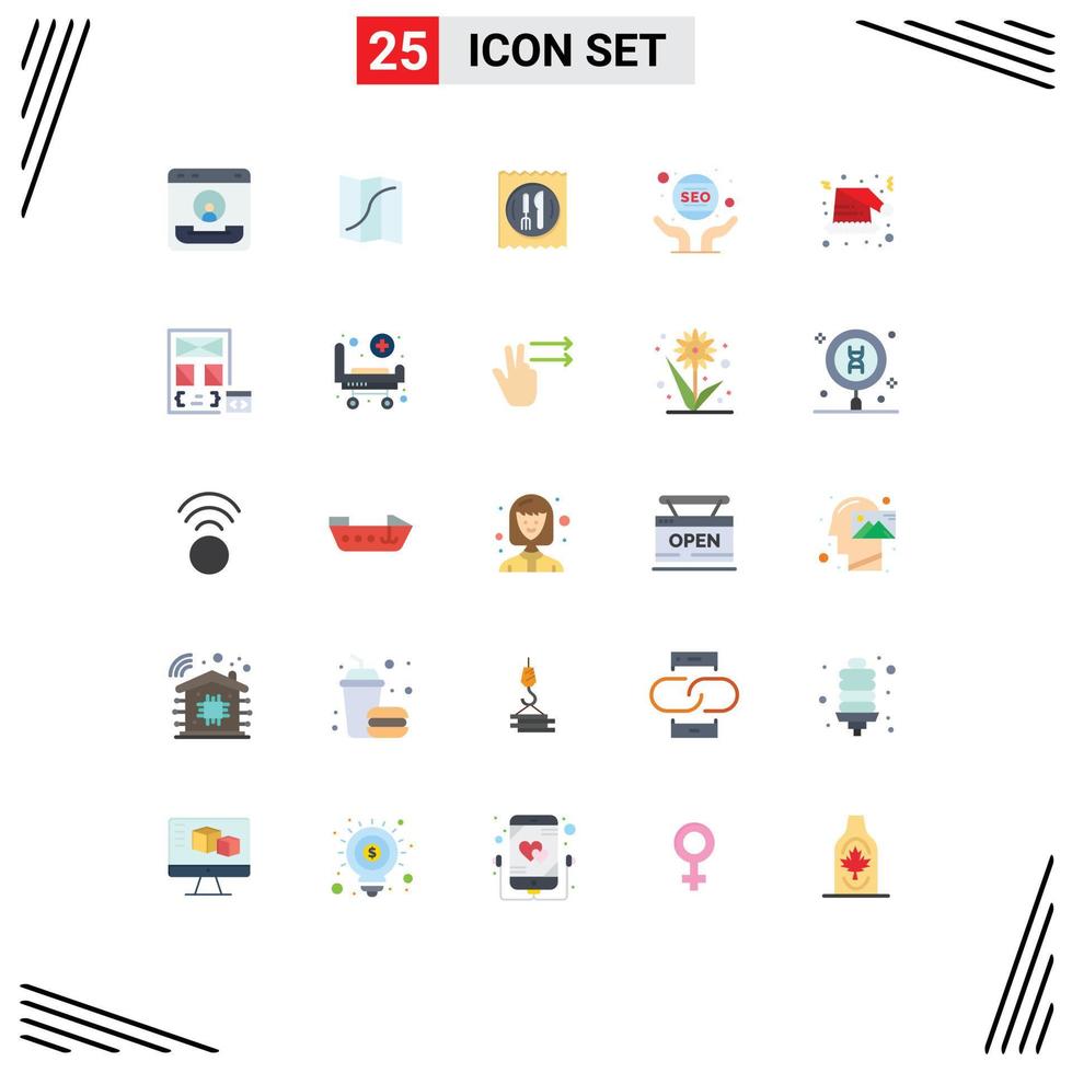 Pack of 25 Modern Flat Colors Signs and Symbols for Web Print Media such as webmaster marketing pin hand table Editable Vector Design Elements