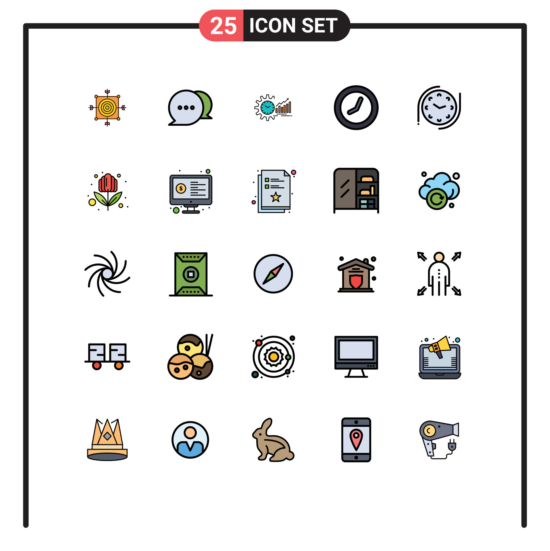 25 Thematic Vector Filled line Flat Colors and Editable Symbols of