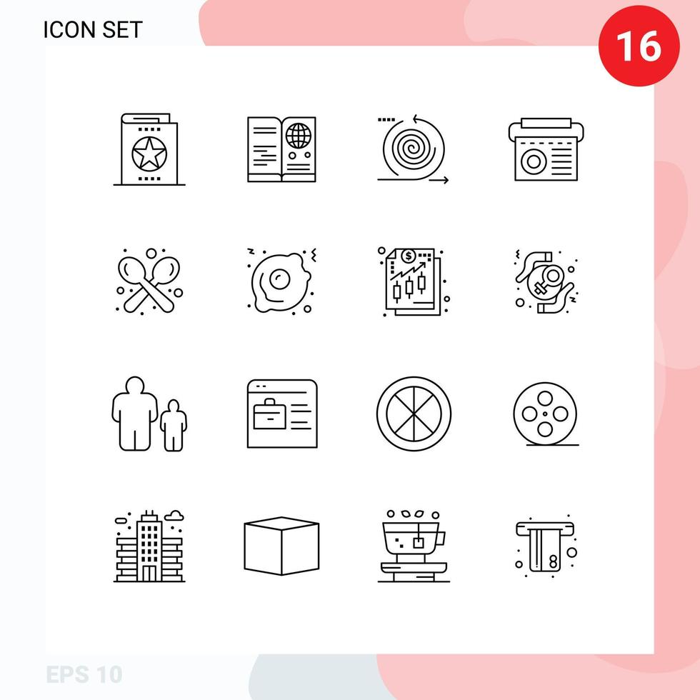 Group of 16 Modern Outlines Set for music device travel product iteration Editable Vector Design Elements