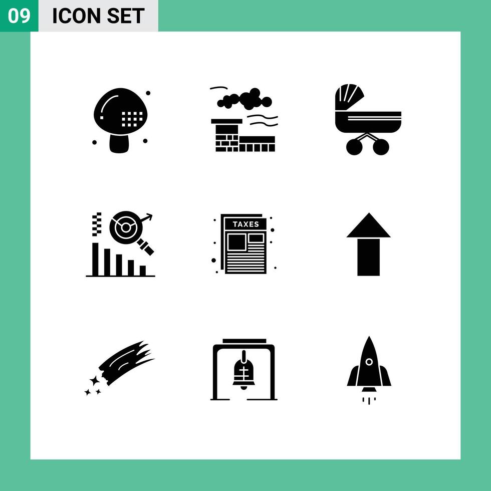 conjunto de 9 9 vector sólido glifos en cuadrícula para página buscar carrito grafico paseante editable vector diseño elementos