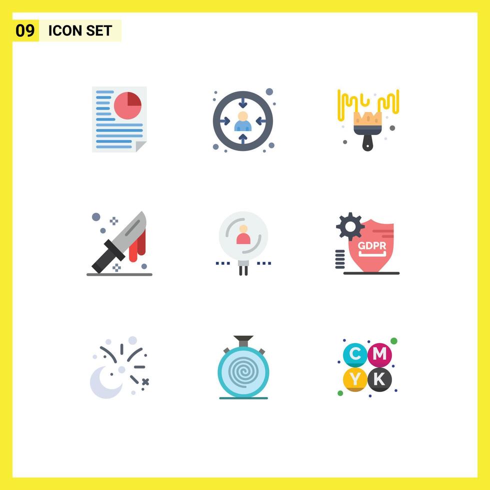 Universal Icon Symbols Group of 9 Modern Flat Colors of human knife brush cutlery blood Editable Vector Design Elements