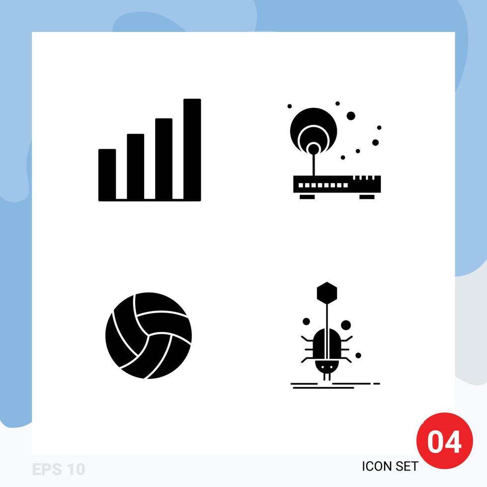 Solid Glyph Pack of 4 Universal Symbols of analytic ball user network volleyball Editable Vector Design Elements