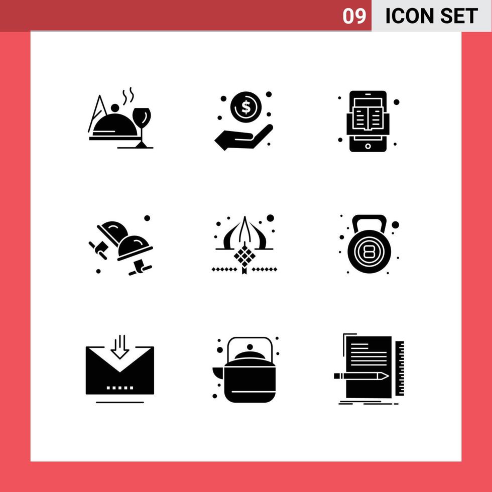 9 Solid Glyph concept for Websites Mobile and Apps masjid dress shirt profit cufflink read Editable Vector Design Elements