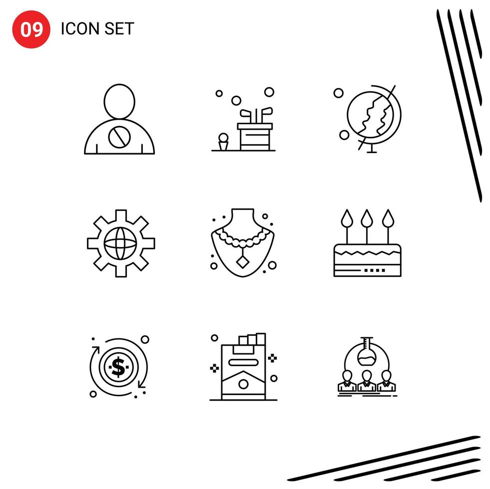 Set of 9 Modern UI Icons Symbols Signs for diamond setting game globe globe Editable Vector Design Elements