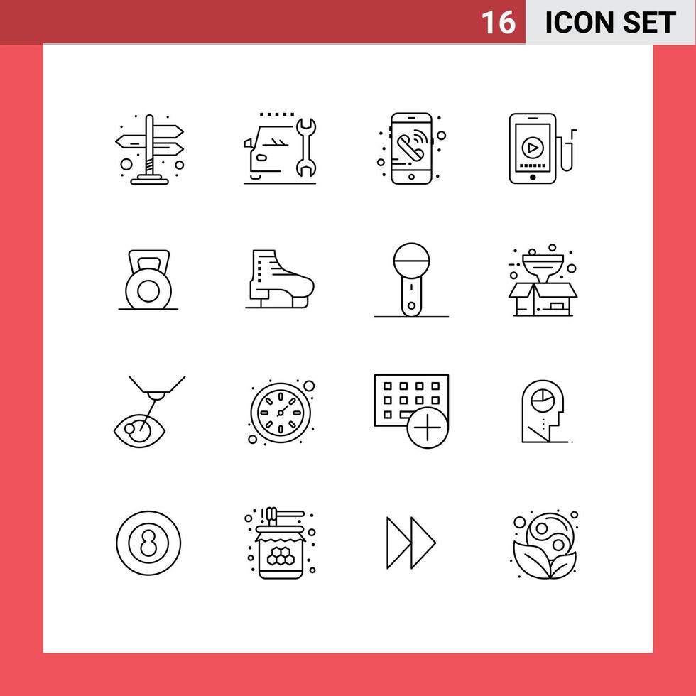 16 Universal Outline Signs Symbols of lift fitness mobile dumbbell cell Editable Vector Design Elements