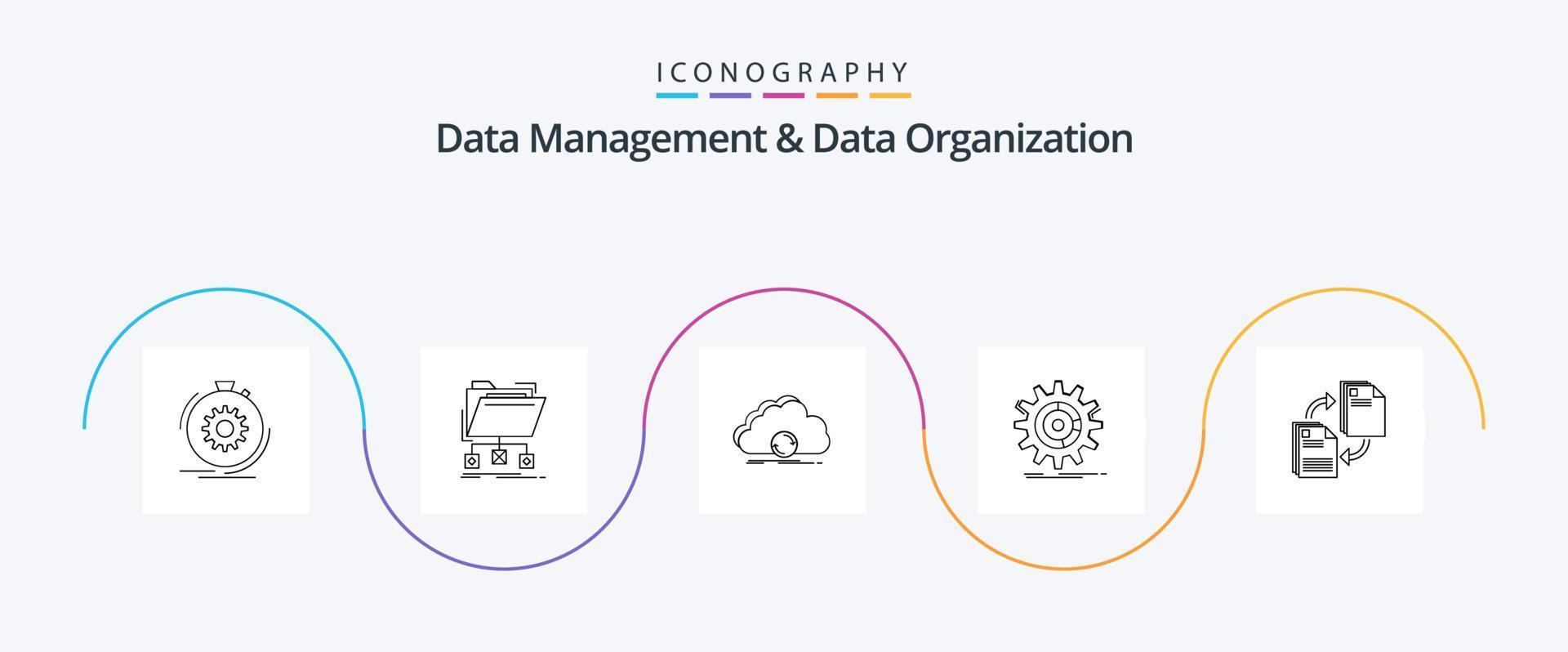 Data Management And Data Organization Line 5 Icon Pack Including management. setting. folder. synchronization. sync vector