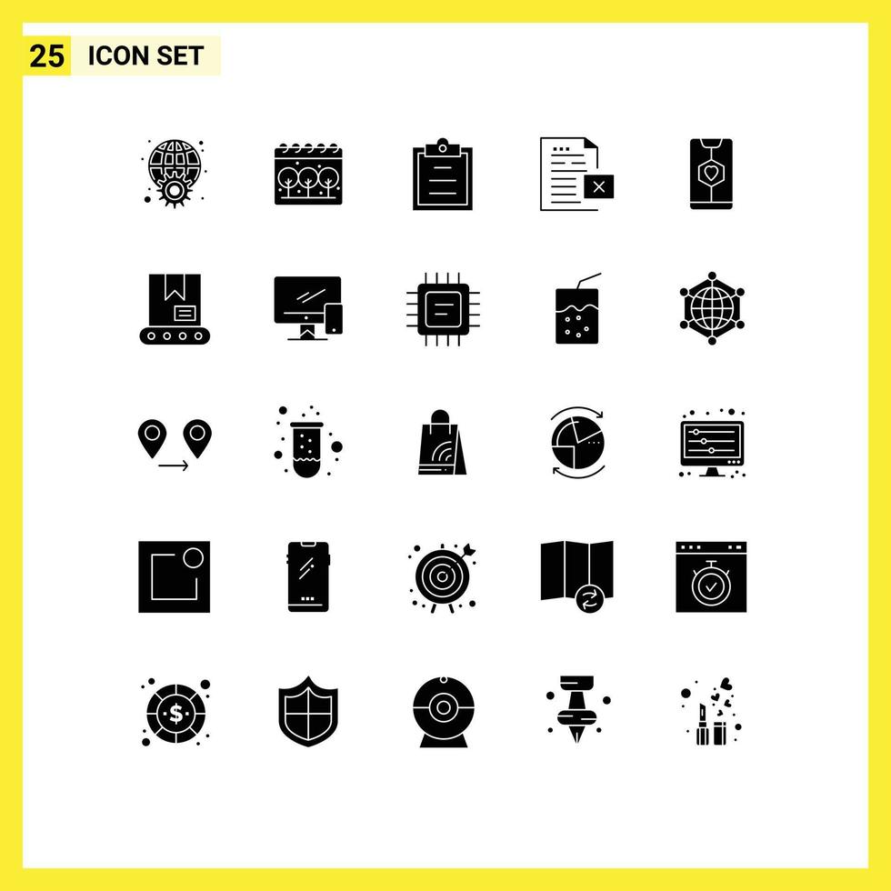 Stock Vector Icon Pack of 25 Line Signs and Symbols for date office clipboard file delete Editable Vector Design Elements