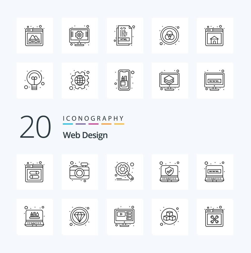 20 Web Design Line icon Pack like internet computer optimization security computer vector