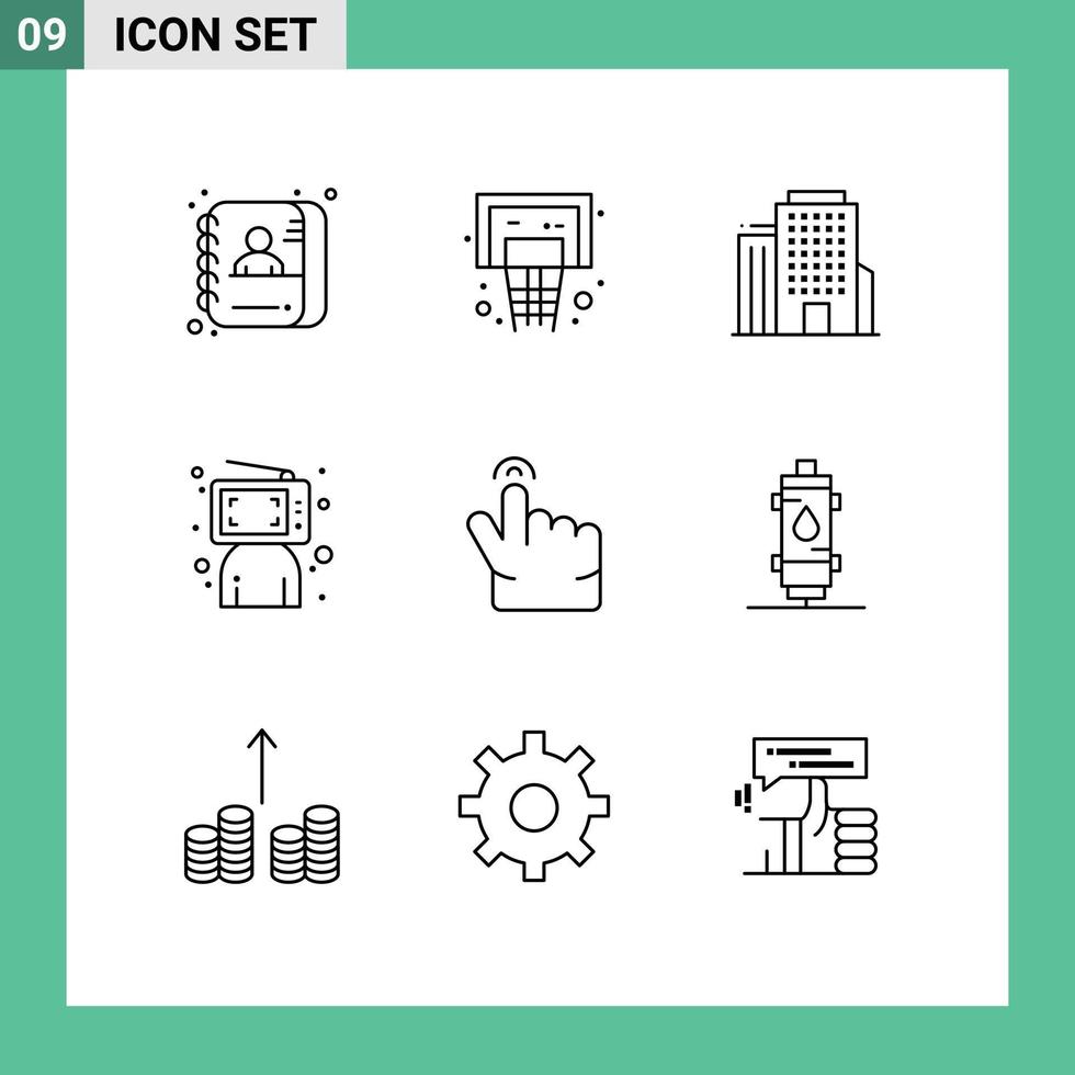 moderno conjunto de 9 9 contornos y símbolos tal como gesto persona edificio en línea hacer clic editable vector diseño elementos
