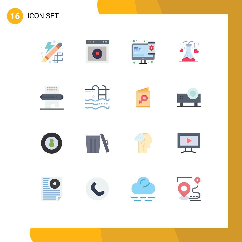 User Interface Pack of 16 Basic Flat Colors of cooking heart website flask web design Editable Pack of Creative Vector Design Elements
