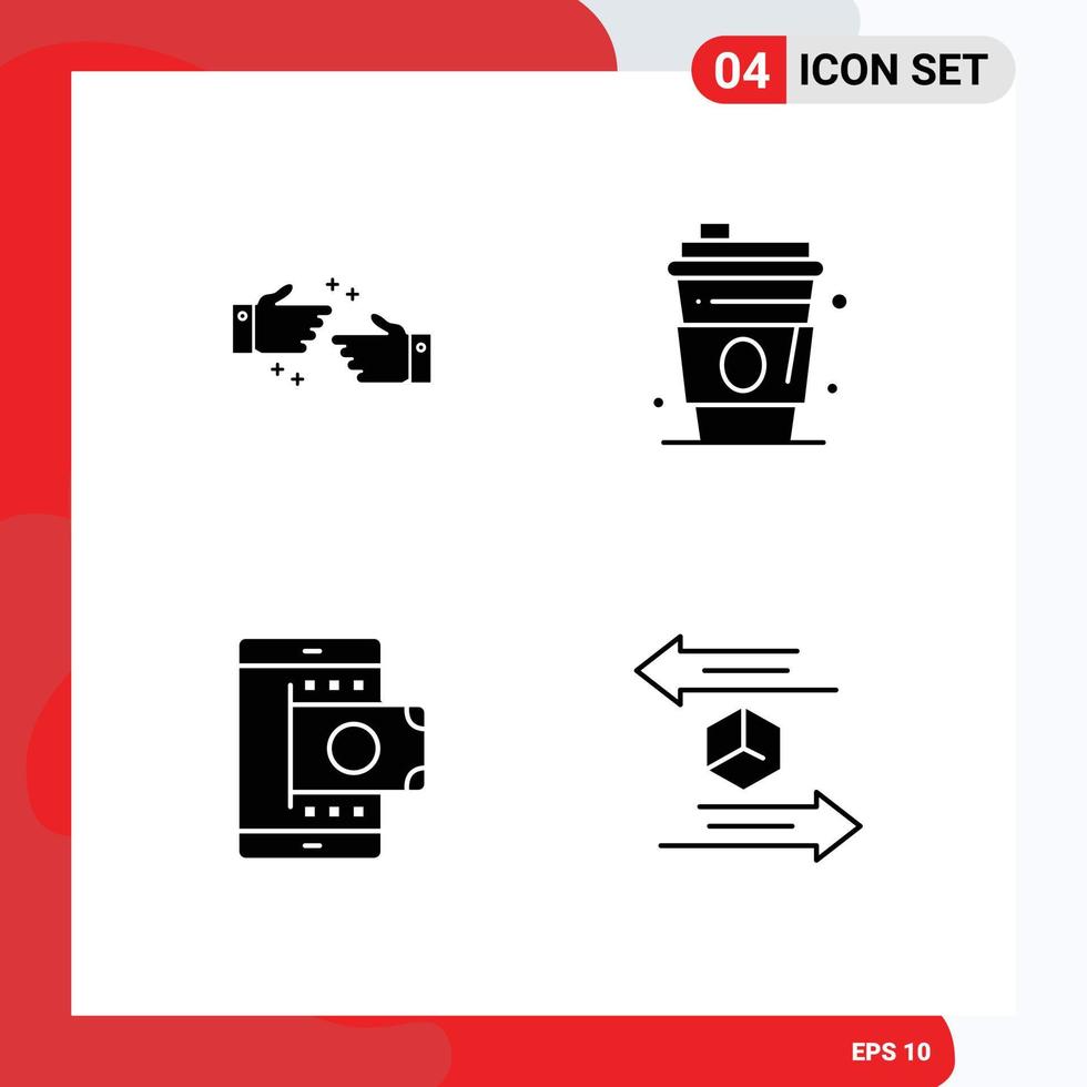 Group of 4 Modern Solid Glyphs Set for handshake online business juice shopping Editable Vector Design Elements