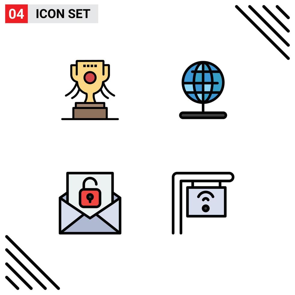 4 Thematic Vector Filledline Flat Colors and Editable Symbols of award envelope globe world cafe Editable Vector Design Elements