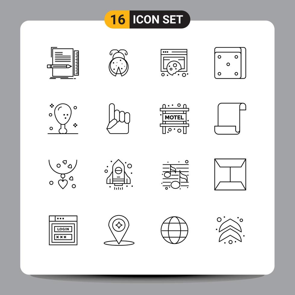 Modern Set of 16 Outlines Pictograph of dinner dice spring casino policy Editable Vector Design Elements