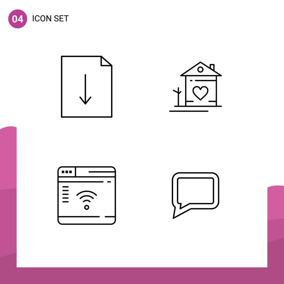 Modern Set of 4 Filledline Flat Colors Pictograph of document iot home couple webpage Editable Vector Design Elements