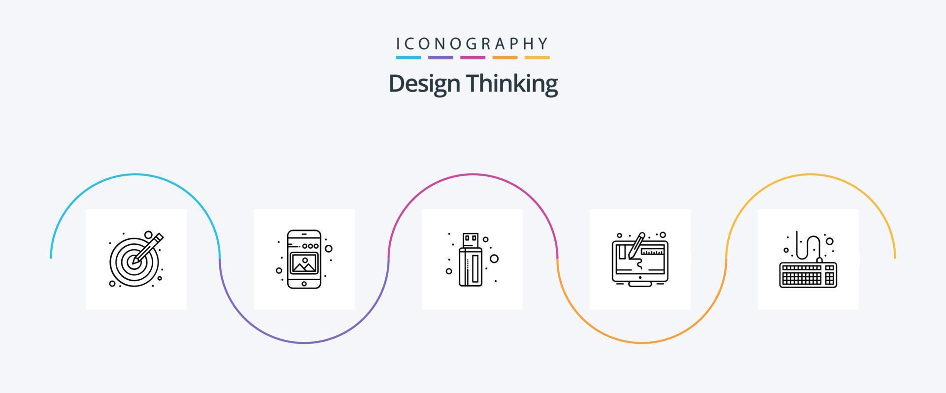 Design Thinking Line 5 Icon Pack Including keyboard. screen. picture. graphic. computer vector