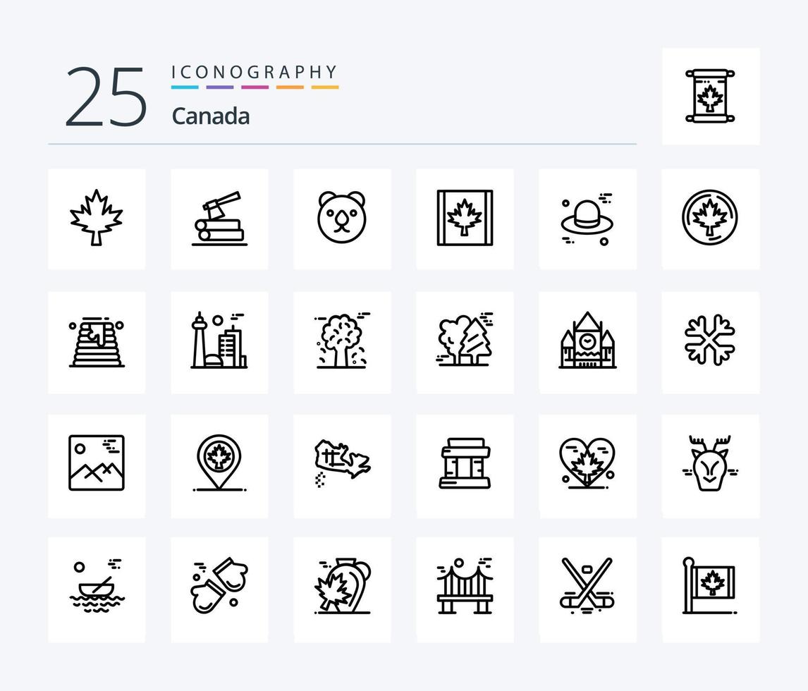 Canada 25 Line icon pack including canada. canada. head. cap. leaf vector