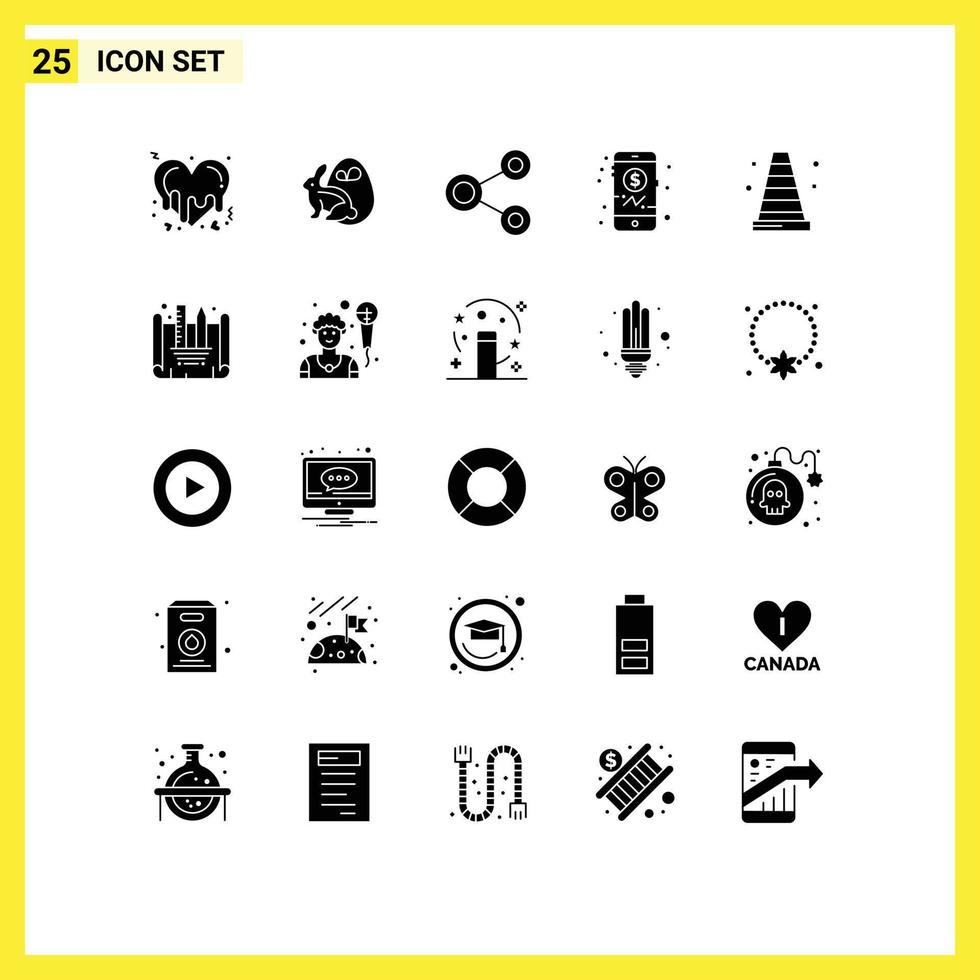 25 Thematic Vector Solid Glyphs and Editable Symbols of tools mobile connect investment social Editable Vector Design Elements