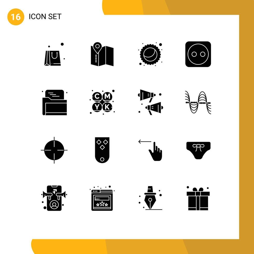Set of 16 Commercial Solid Glyphs pack for color data pie folder seo Editable Vector Design Elements