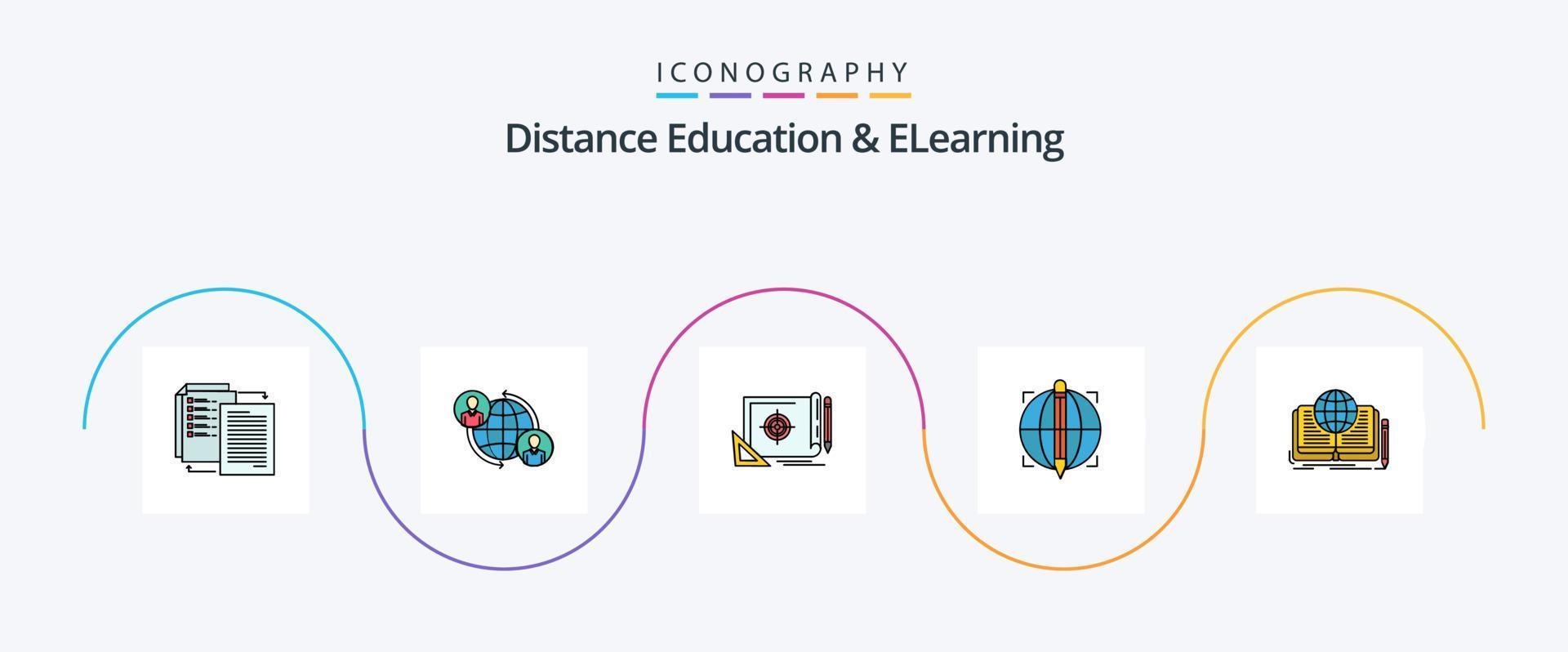 distancia educación y elearning línea lleno plano 5 5 icono paquete incluso globo. enfocar. Internet. objetivo. archivo objetivo vector