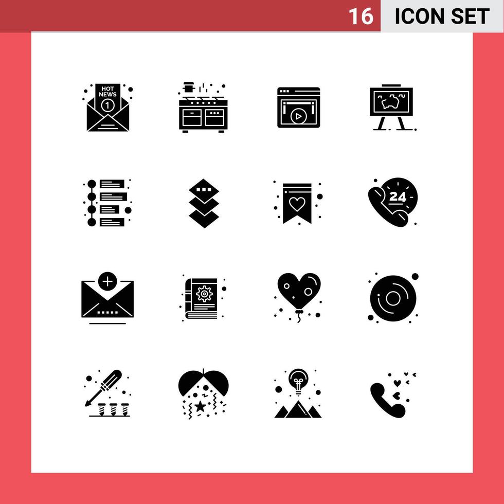 User Interface Pack of 16 Basic Solid Glyphs of hang presentation pan video player player Editable Vector Design Elements