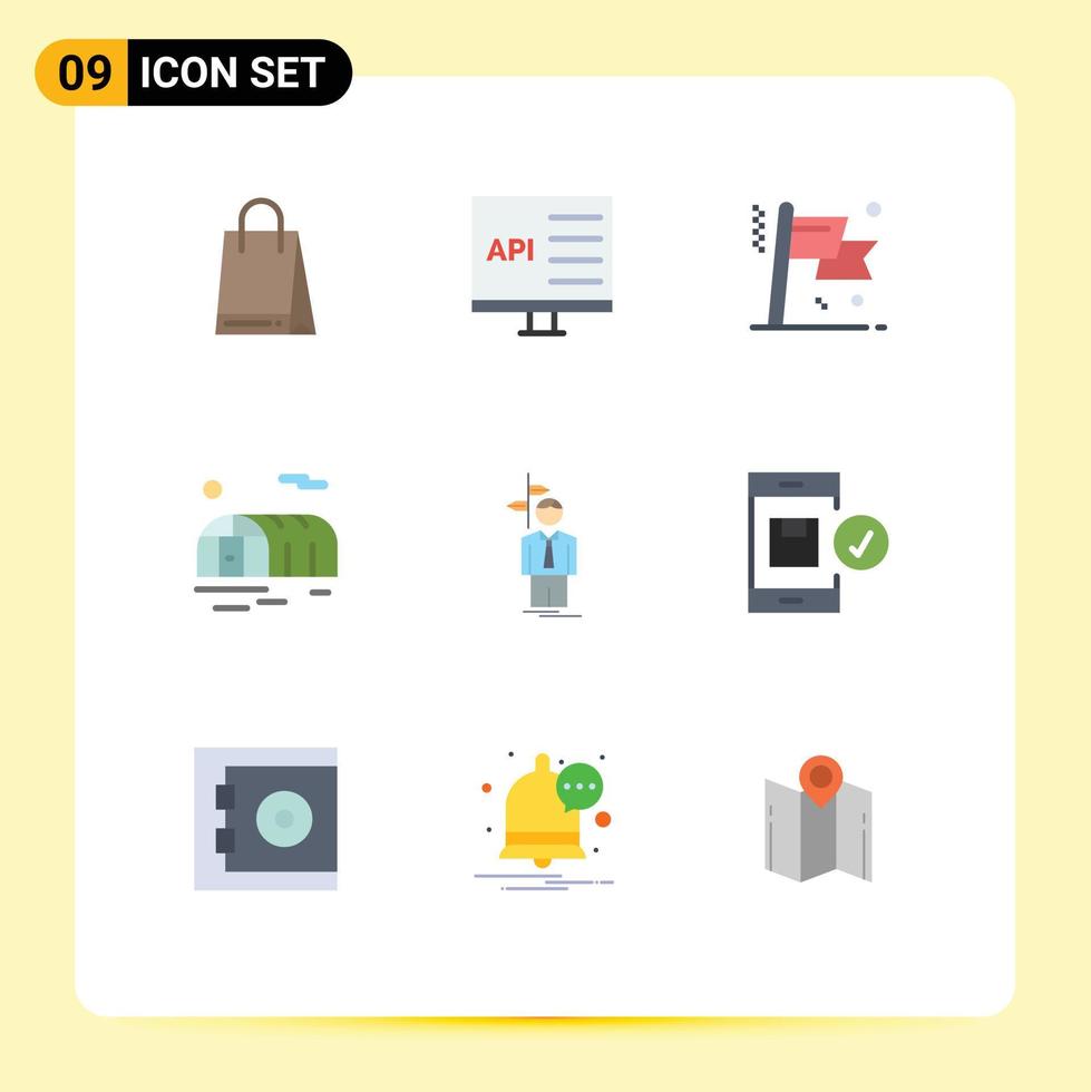 Pictogram Set of 9 Simple Flat Colors of choose arrow achievement greenhouse farming Editable Vector Design Elements