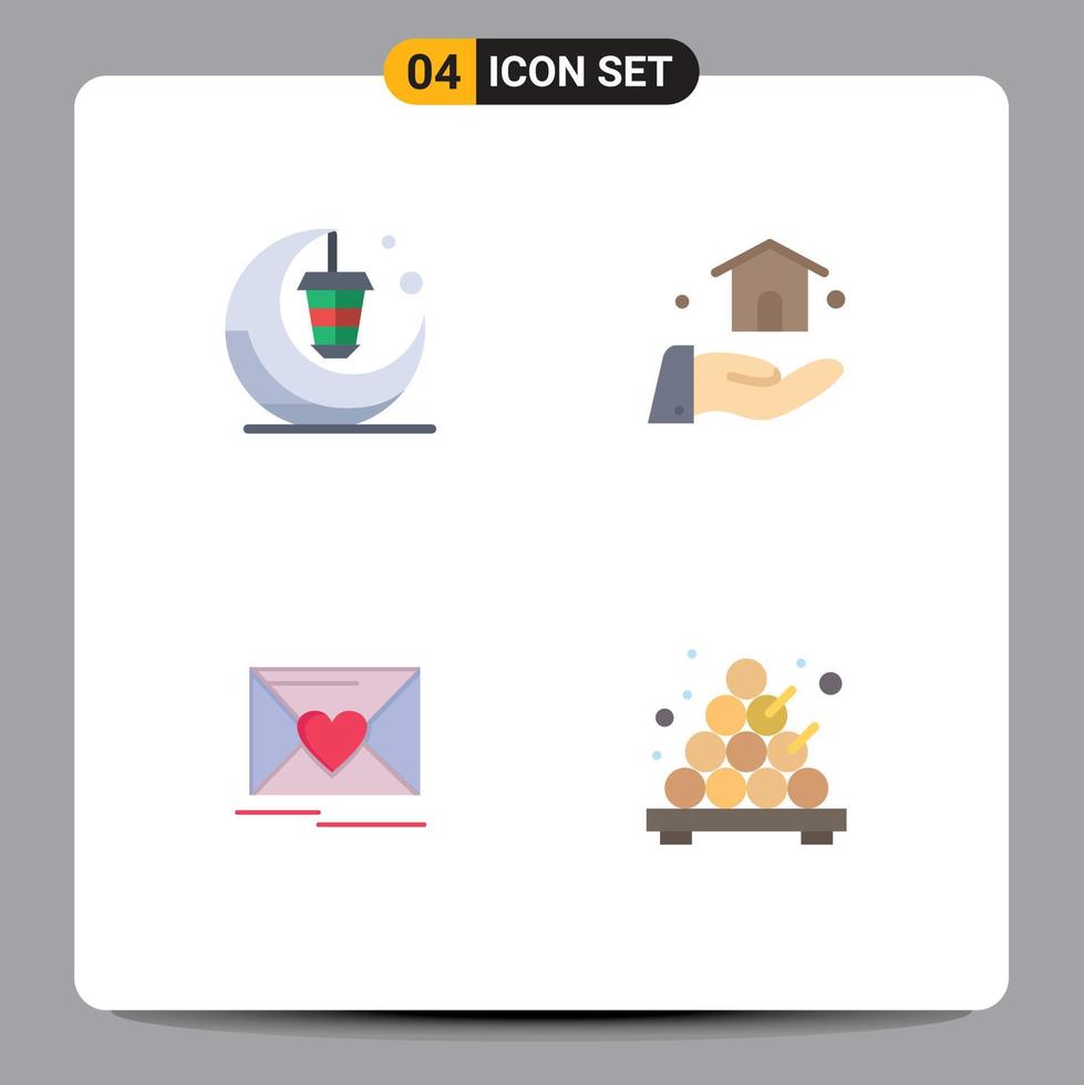 Pack of 4 creative Flat Icons of lantern love moon build wedding Editable Vector Design Elements