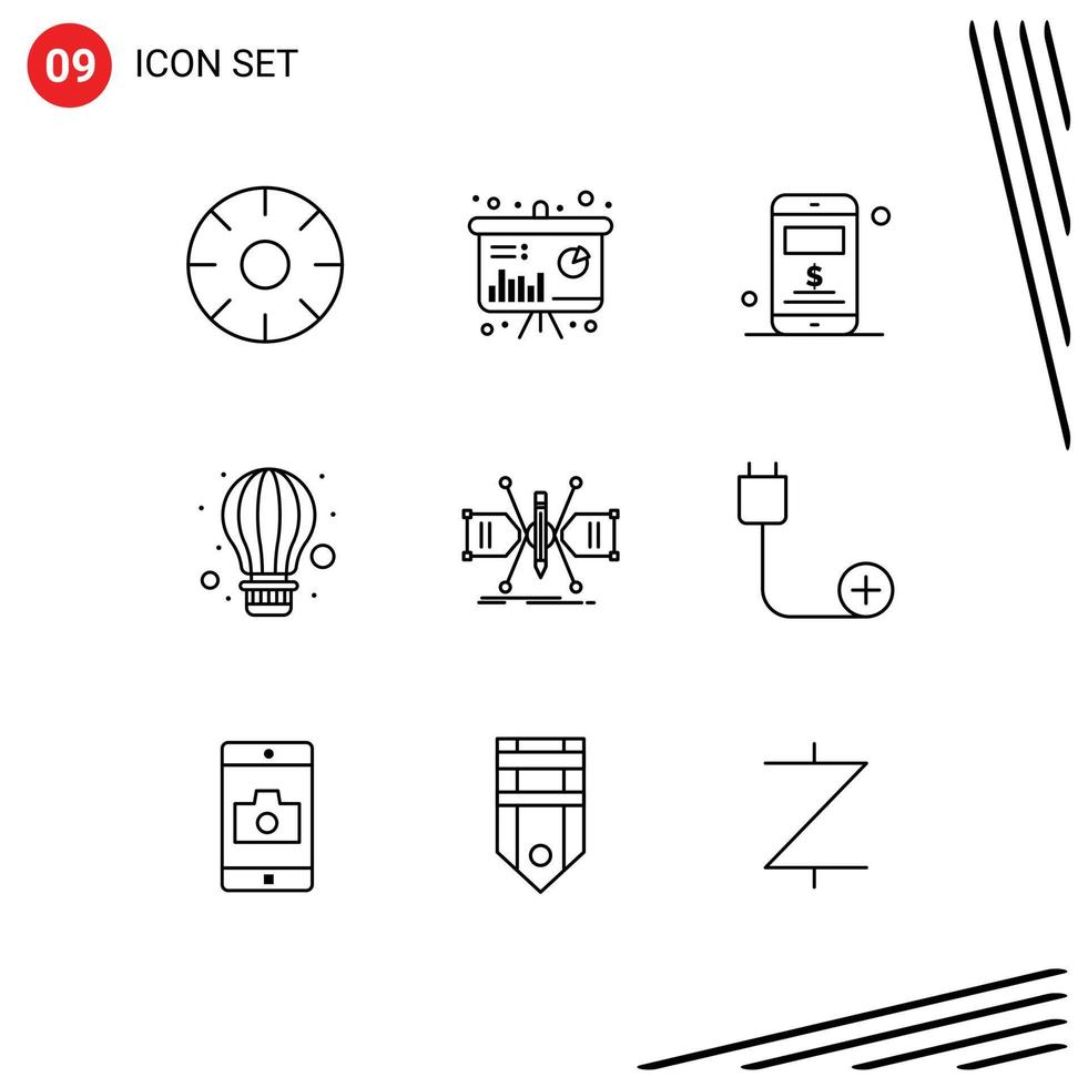 Modern Set of 9 Outlines and symbols such as constructing hot air information parachute air Editable Vector Design Elements