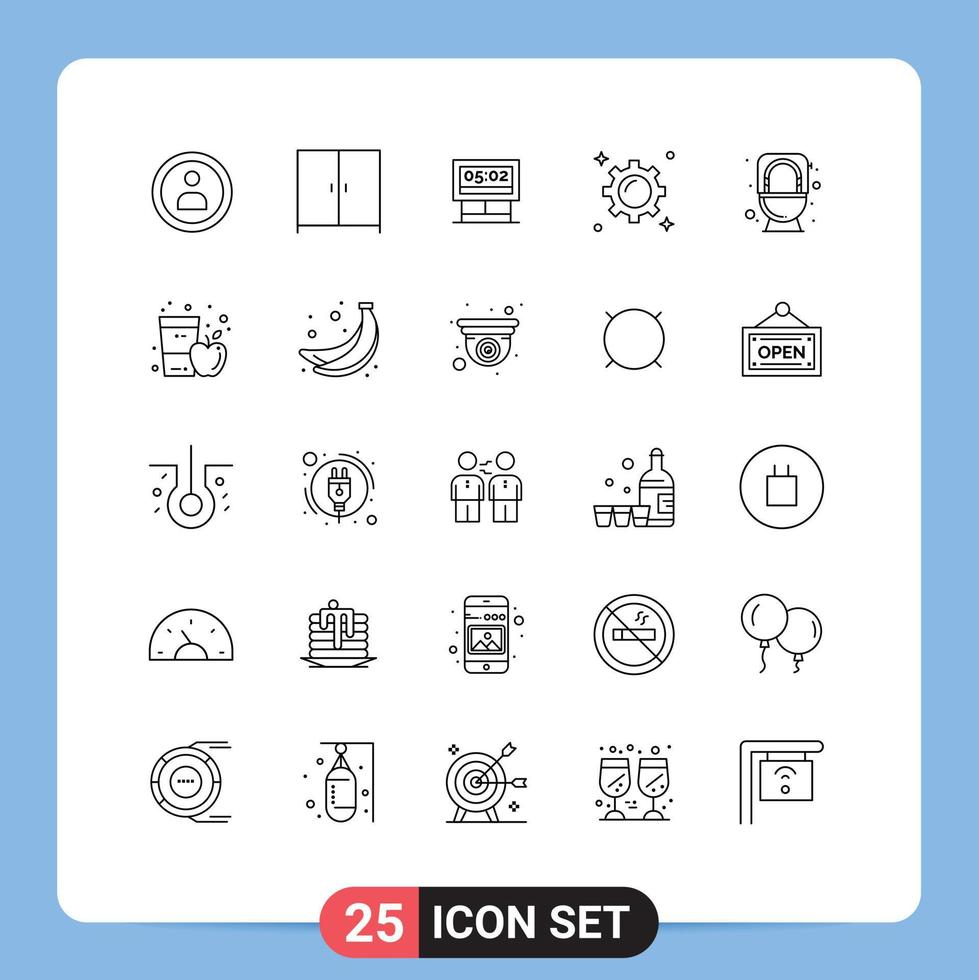 Mobile Interface Line Set of 25 Pictograms of toilet commode score bathroom marketing Editable Vector Design Elements