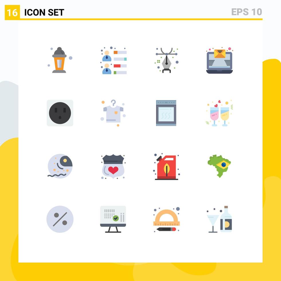 Group of 16 Flat Colors Signs and Symbols for drying socket design electric mail Editable Pack of Creative Vector Design Elements