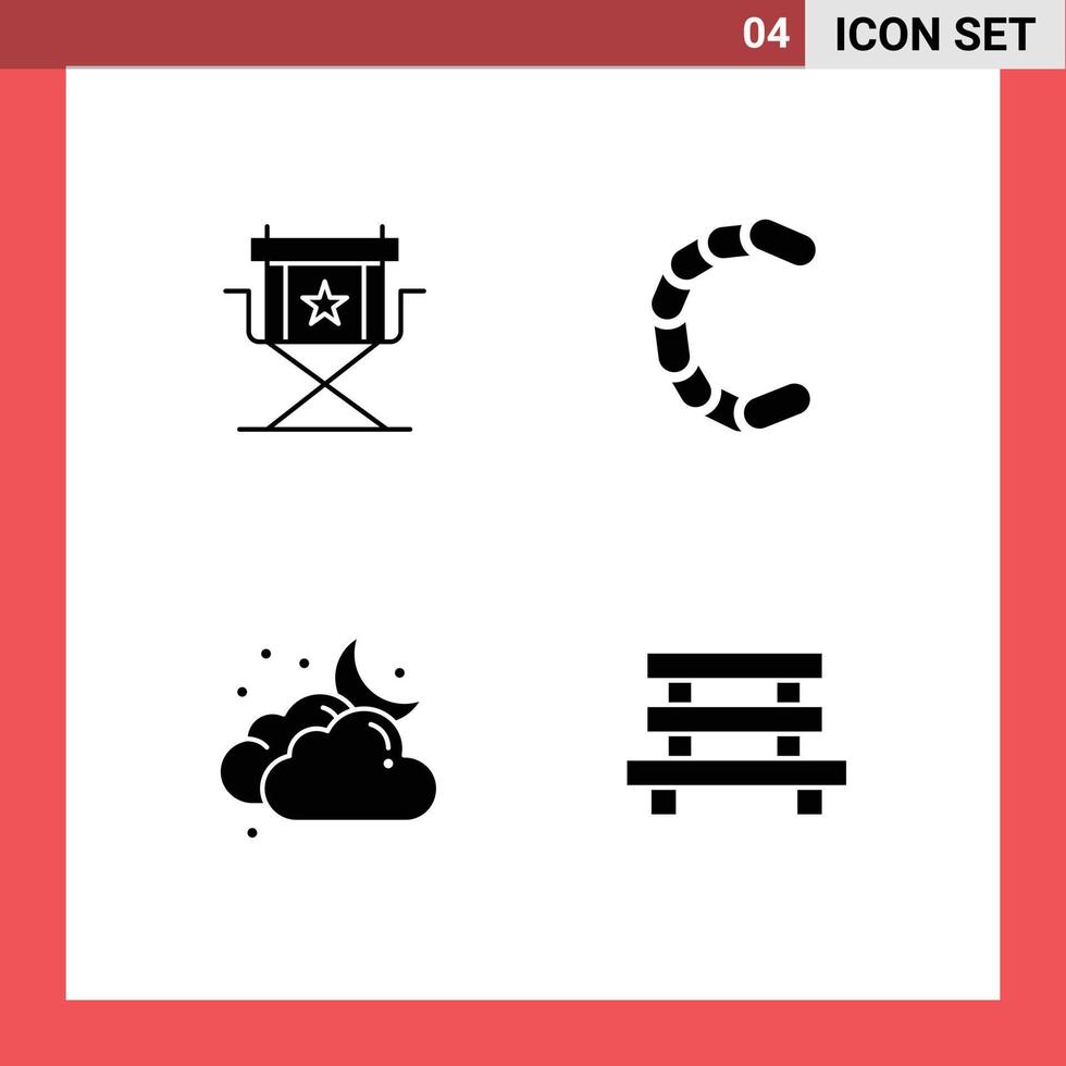Set of 4 Vector Solid Glyphs on Grid for chair cloud star coin moon Editable Vector Design Elements
