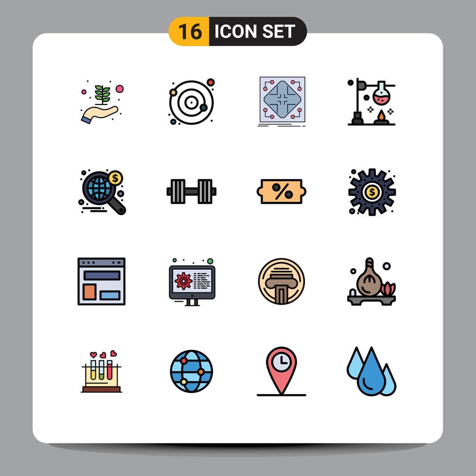 Modern Set of 16 Flat Color Filled Lines Pictograph of web science infrastructure experiment burner Editable Creative Vector Design Elements