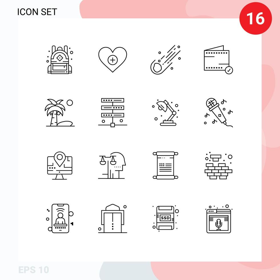 Set of 16 Modern UI Icons Symbols Signs for coconut wallet astronomy e add Editable Vector Design Elements