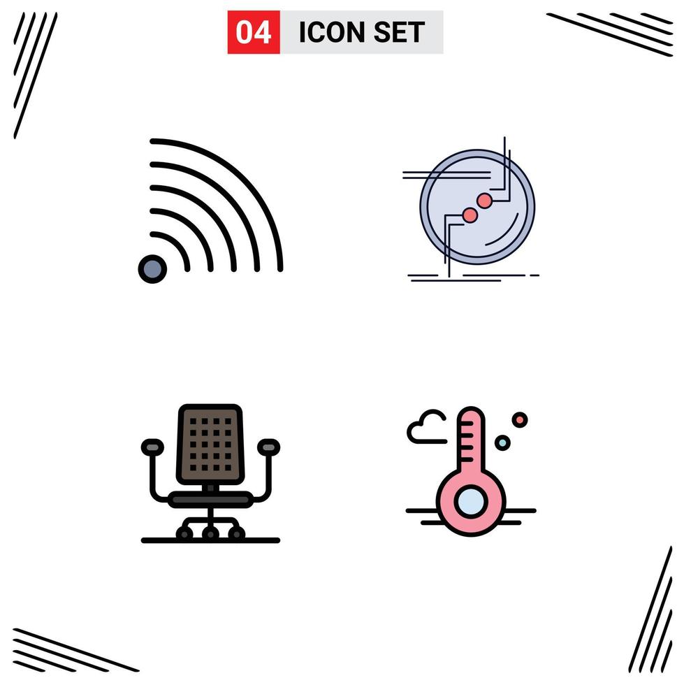 conjunto de 4 4 moderno ui íconos símbolos señales para alimentar oficina cadena enlace temperatura editable vector diseño elementos