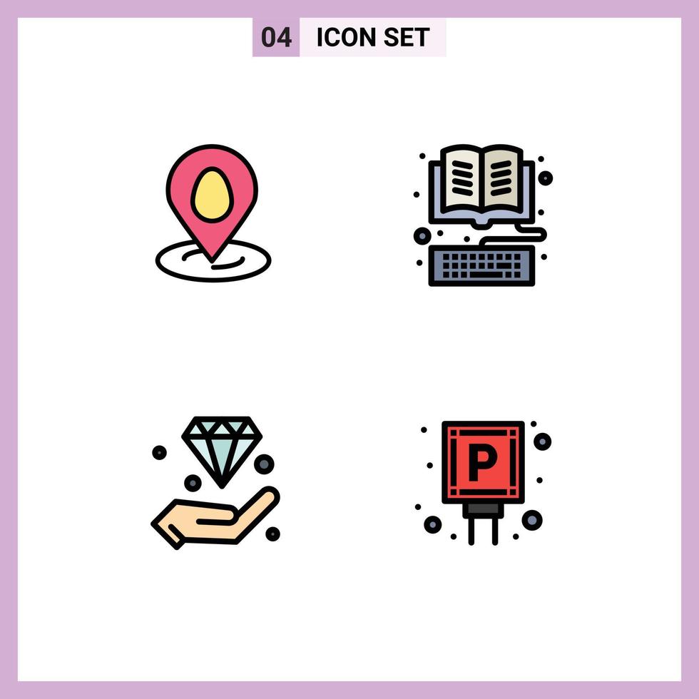 Set of 4 Commercial Filledline Flat Colors pack for location diamond easter keyboard hold Editable Vector Design Elements