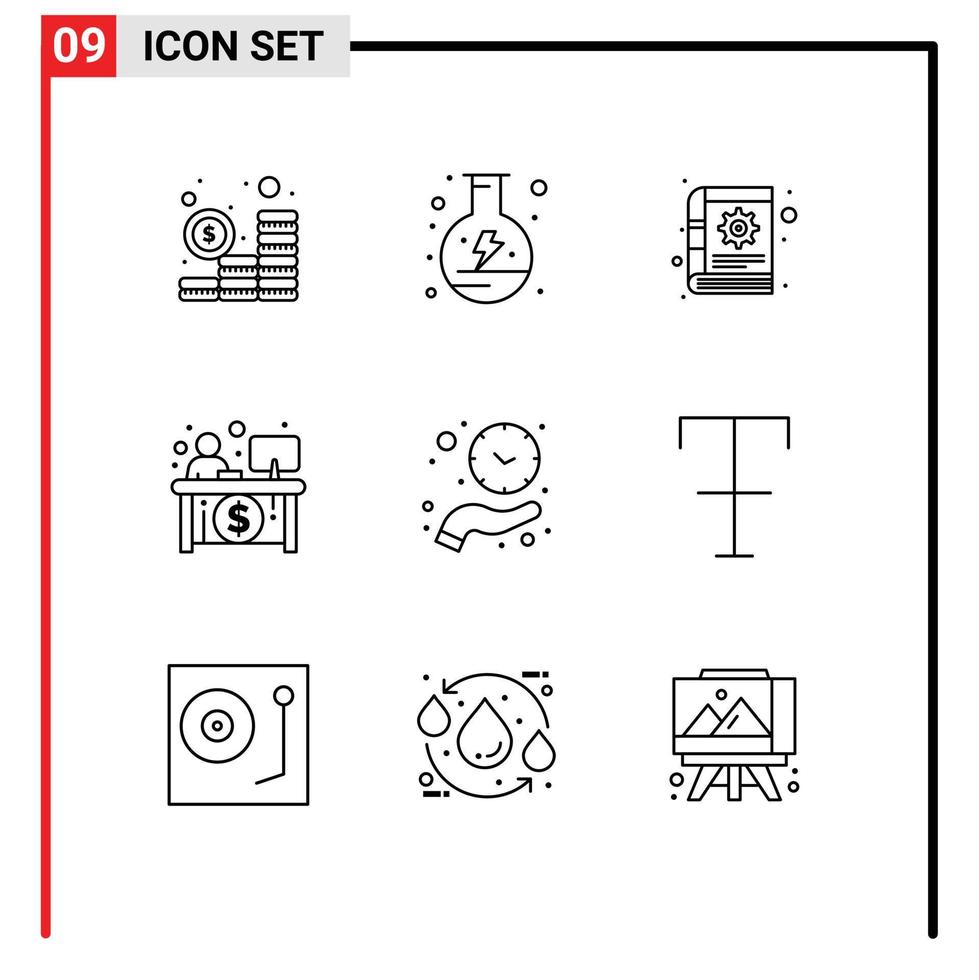 Set of 9 Commercial Outlines pack for hand teller book finance business Editable Vector Design Elements