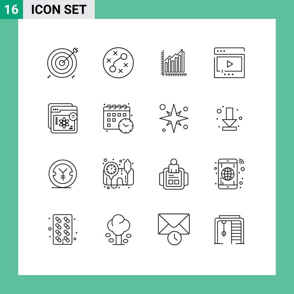 Group of 16 Modern Outlines Set for media trends virus statistics diagram Editable Vector Design Elements