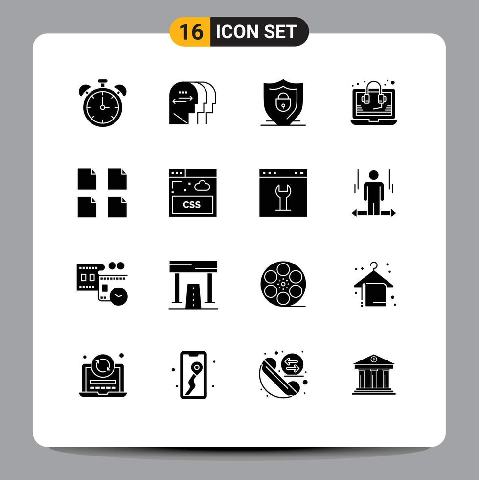 16 User Interface Solid Glyph Pack of modern Signs and Symbols of files support internet seo consulting Editable Vector Design Elements